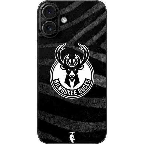 NBA Milwaukee Bucks Animal Print Black iPhone 16 Plus Skin